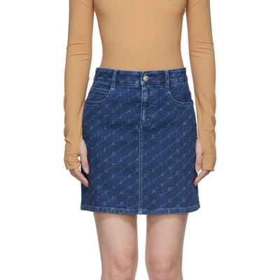 Shop Stella Mccartney Blue Denim Monogram Miniskirt In 4401 Darkbl