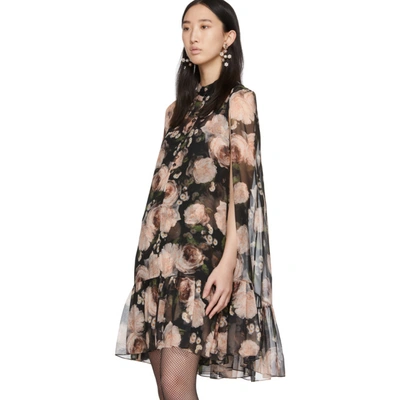 Shop Erdem Black And Pink Constantine Cape Dress In Black/pink