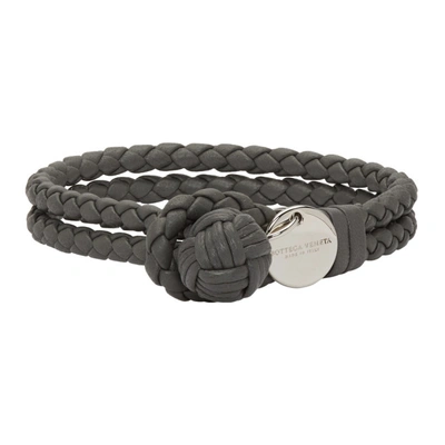 Shop Bottega Veneta Grey Intrecciato Knot Bracelet In 8522 Nlgrey