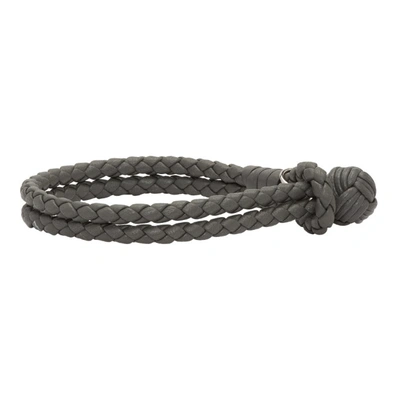 Shop Bottega Veneta Grey Intrecciato Knot Bracelet In 8522 Nlgrey