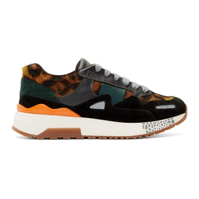 Shop Versace Black & Brown Animalier Sneakers