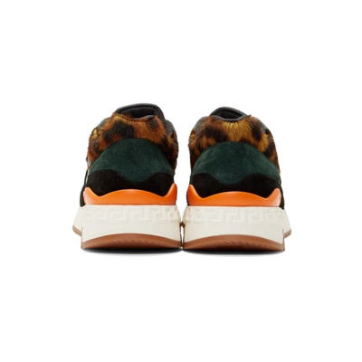 Shop Versace Black & Brown Animalier Sneakers