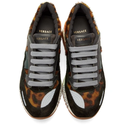 Shop Versace Black & Brown Animalier Sneakers