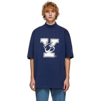 Shop Calvin Klein 205w39nyc Blue Yale Oversized Mock Neck T-shirt In 406 Yaleblu
