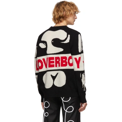 Shop Charles Jeffrey Loverboy Black And White Wool Logo Sweater