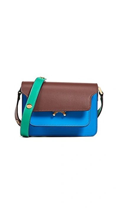 Shop Marni Trunk Shoulder Bag In Nougat/astral Blue/sea Green