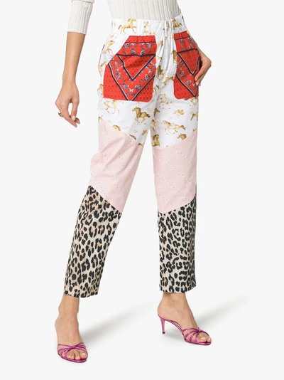 Shop Ganni Sweeny Patchwork Print Trousers In Neutrals
