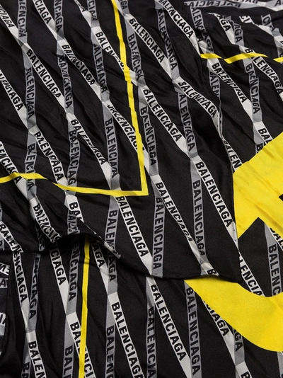 Shop Balenciaga Striped Yellow Logo Silk Scarf In Black