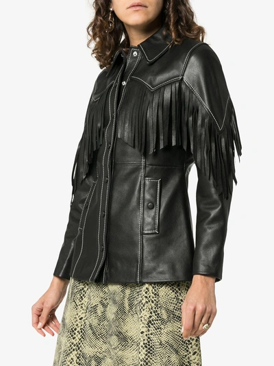 Shop Ganni Angela Fringed Leather Jacket In 099 Black