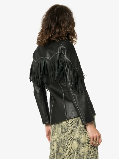 Shop Ganni Angela Fringed Leather Jacket In 099 Black