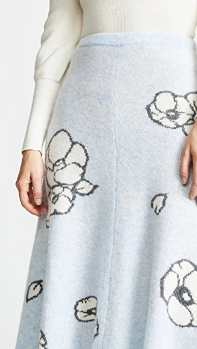 Shop Adam Lippes Floral Intarsia Cashmere Circle Skirt In Ice Blue Multi