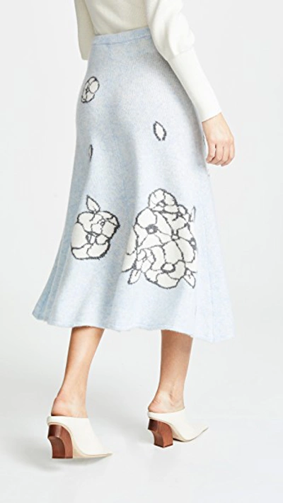 Shop Adam Lippes Floral Intarsia Cashmere Circle Skirt In Ice Blue Multi