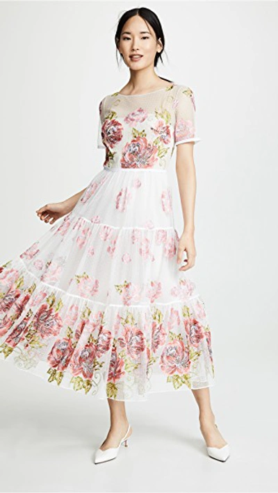 Floral Embroidered Tea Length Gown