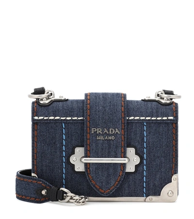 Shop Prada Cahier Denim Shoulder Bag In Blue