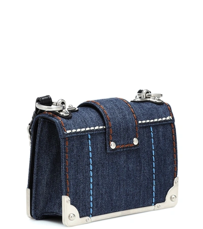 Shop Prada Cahier Denim Shoulder Bag In Blue