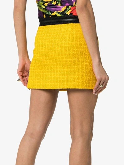 Shop Gucci Horse Bit Belt Knitted Mini Skirt In 7219- Yellow