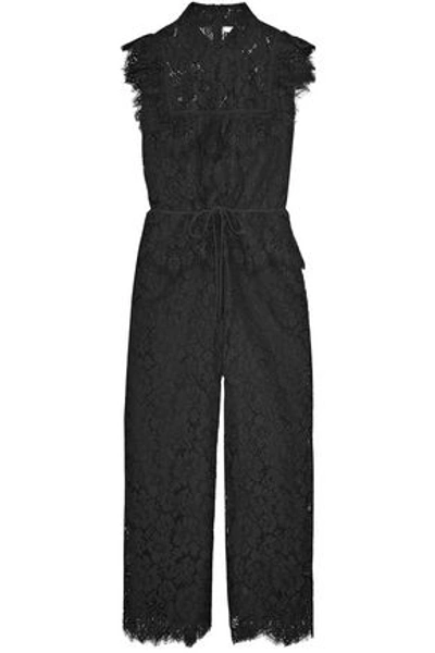 Shop Ganni Ruffled Corded Lace Jumpsuit In Black