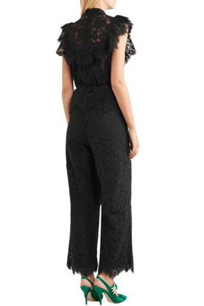 Shop Ganni Ruffled Corded Lace Jumpsuit In Black