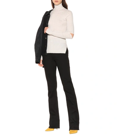 Shop Helmut Lang Ribbed Turtleneck Wool Sweater In White