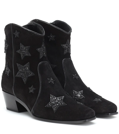 Shop Miu Miu Star Suede Cowboy Boots In Black