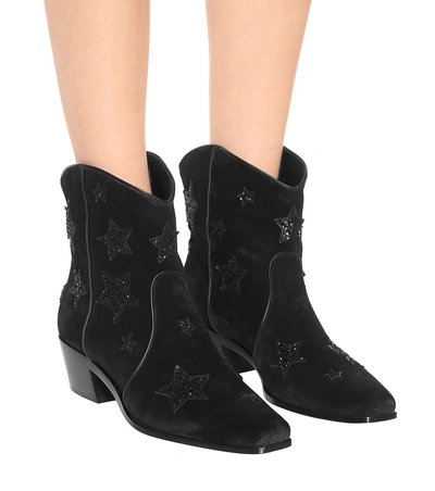 Shop Miu Miu Star Suede Cowboy Boots In Black