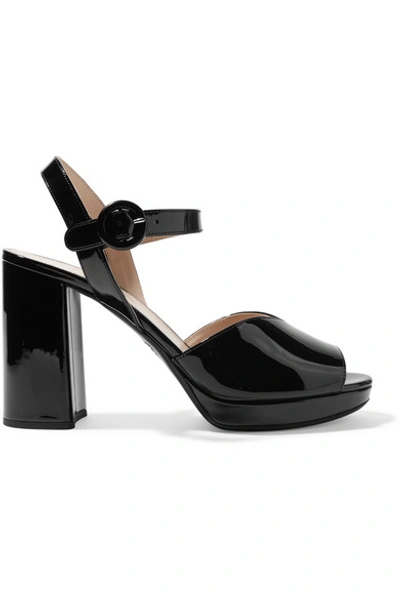 Shop Prada 95 Patent-leather Platform Sandals In Black