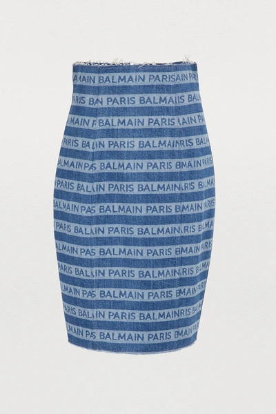 Shop Balmain Logo High Waist Skirt In Saa Multico-bleu