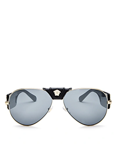 Shop Versace Women's Mirrored Aviator Sunglasses, 62mm In Pale Gold/gray