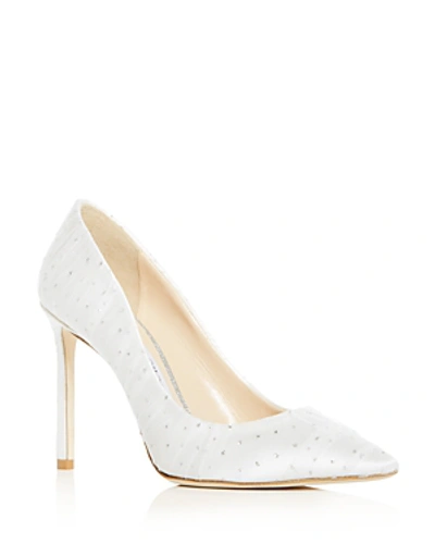 Shop Jimmy Choo Women's Romy 100 High-heel Pointed Toe Pumps In White/silver Fabric/leather