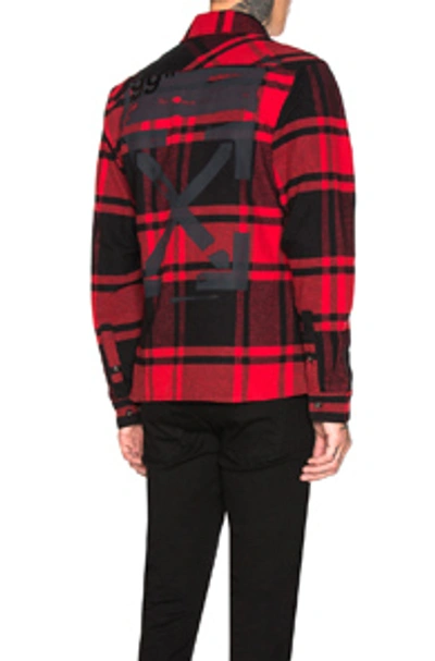 Shop Off-white Stencil Flannel Shirt In Red & Black