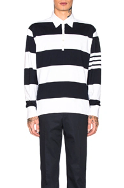 Shop Thom Browne Oversized 4 Bar Rugby Polo 衫 In Navy