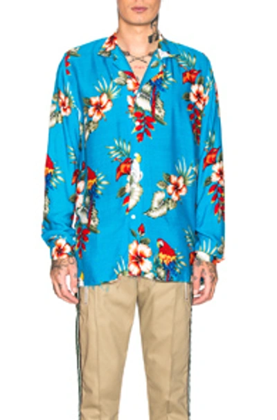 Shop Rhude Hawaiian Birds Of Paradies Shirt In Blue