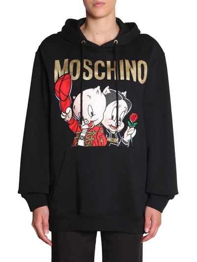 Shop Moschino Hooded Sweatshirt In Nero