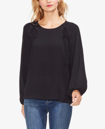 Shop Vince Camuto Lace-up Top In Rich Black