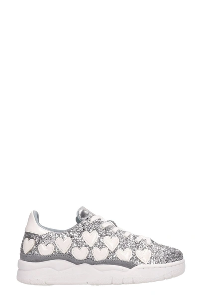 Shop Chiara Ferragni Hearts Silver Glitter Sneakers
