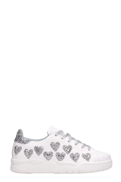 Shop Chiara Ferragni Hearts White Leather Sneakers