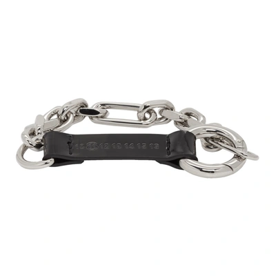 Shop Maison Margiela Silver And Black Leather Chain Bracelet In 961 Palblk