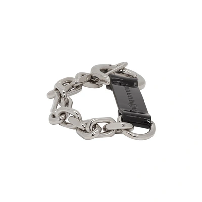 Shop Maison Margiela Silver And Black Leather Chain Bracelet In 961 Palblk