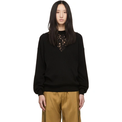 Shop See By Chloé See By Chloe Black Lace Insert Sweater In 001 Black