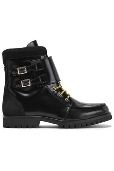 Shop Ganni Dora Suede-trimmed Leather Ankle Boots In Black