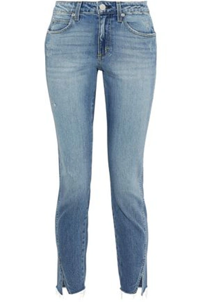 Shop Amo Woman Twist Cropped Distressed Mid-rise Slim-leg Jeans Light Denim