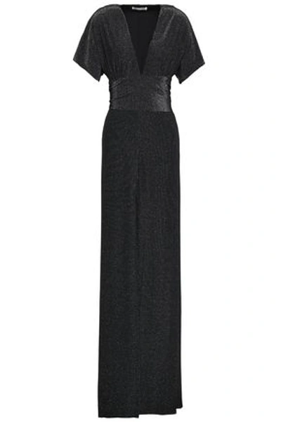 Shop Halston Heritage Tie-back Metallic Crepe Gown In Black