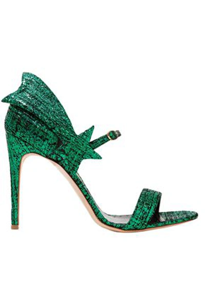 Shop Rupert Sanderson Woman Starfire Metallic Textured-leather Sandals Green