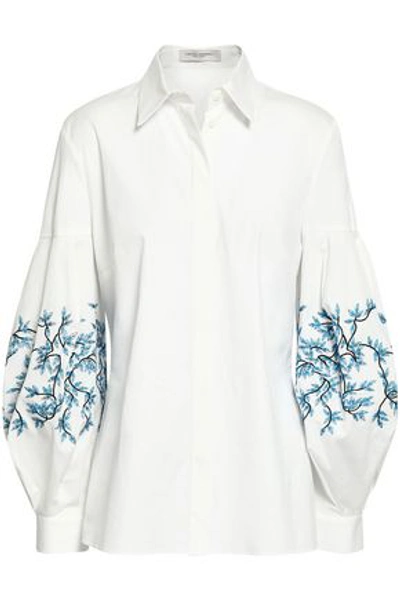 Shop Carolina Herrera Woman Embroidered Cotton-blend Poplin Shirt White