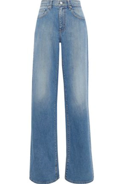Shop Oscar De La Renta Woman Faded High-rise Wide-leg Jeans Mid Denim