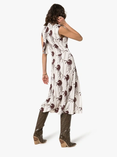 Shop Chloé Scarf Detail Horse Print Dress In 9ou White Brown