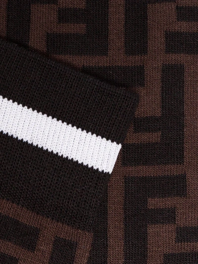 Shop Fendi Black And Brown Stretch Cotton Blend Logo Socks In F1sd6 Black Brown