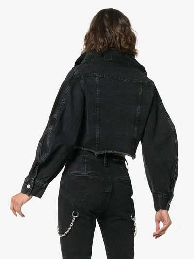 Shop Sandy Liang Reny Raw Edge Cropped Denim Jacket In Black