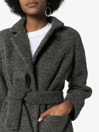 Shop Ganni Fenn Belted Coat In Grey