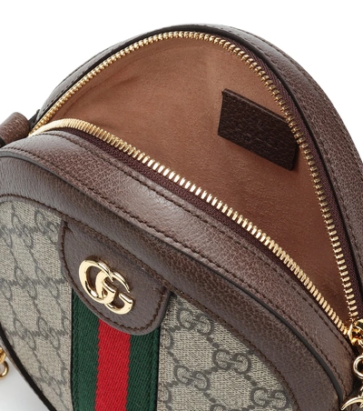 Shop Gucci Ophidia Mini Round Shoulder Bag In Brown